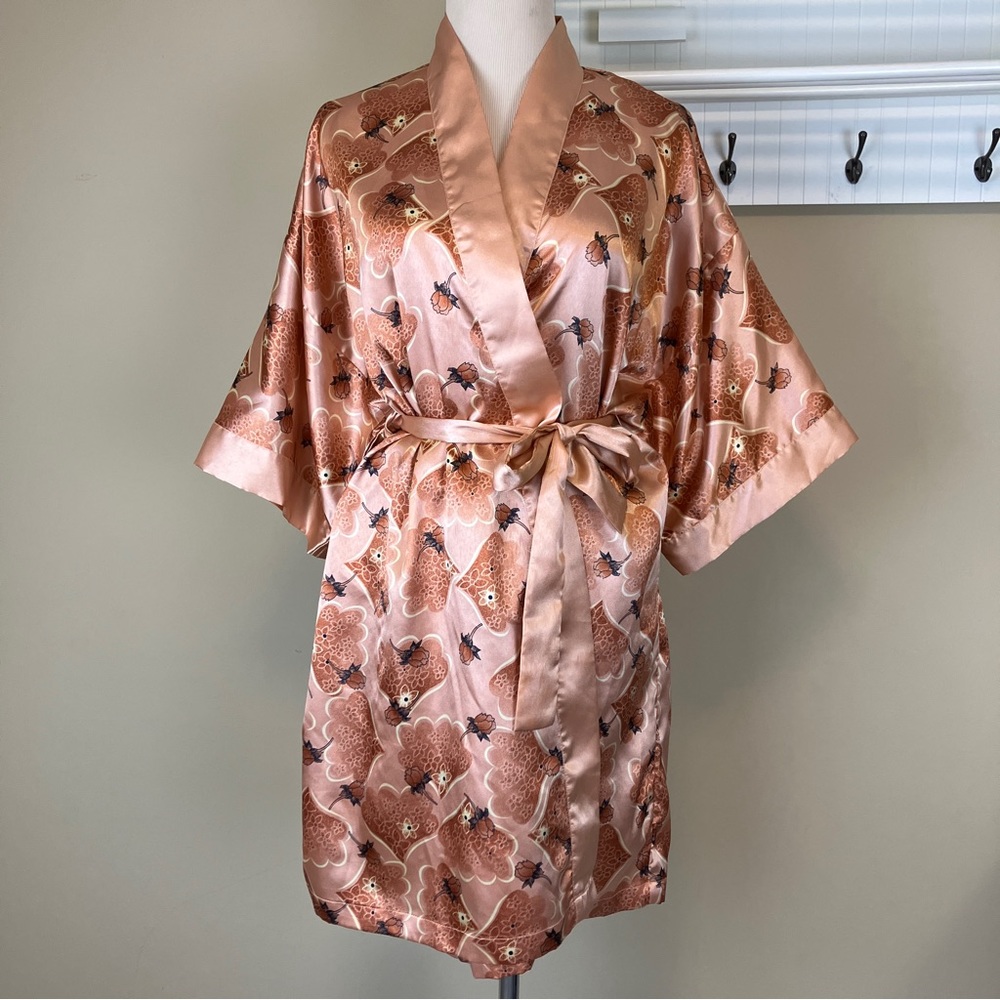 Contessa Di Roma Rose Gold Floral Kimono Robe Women’s Size S.